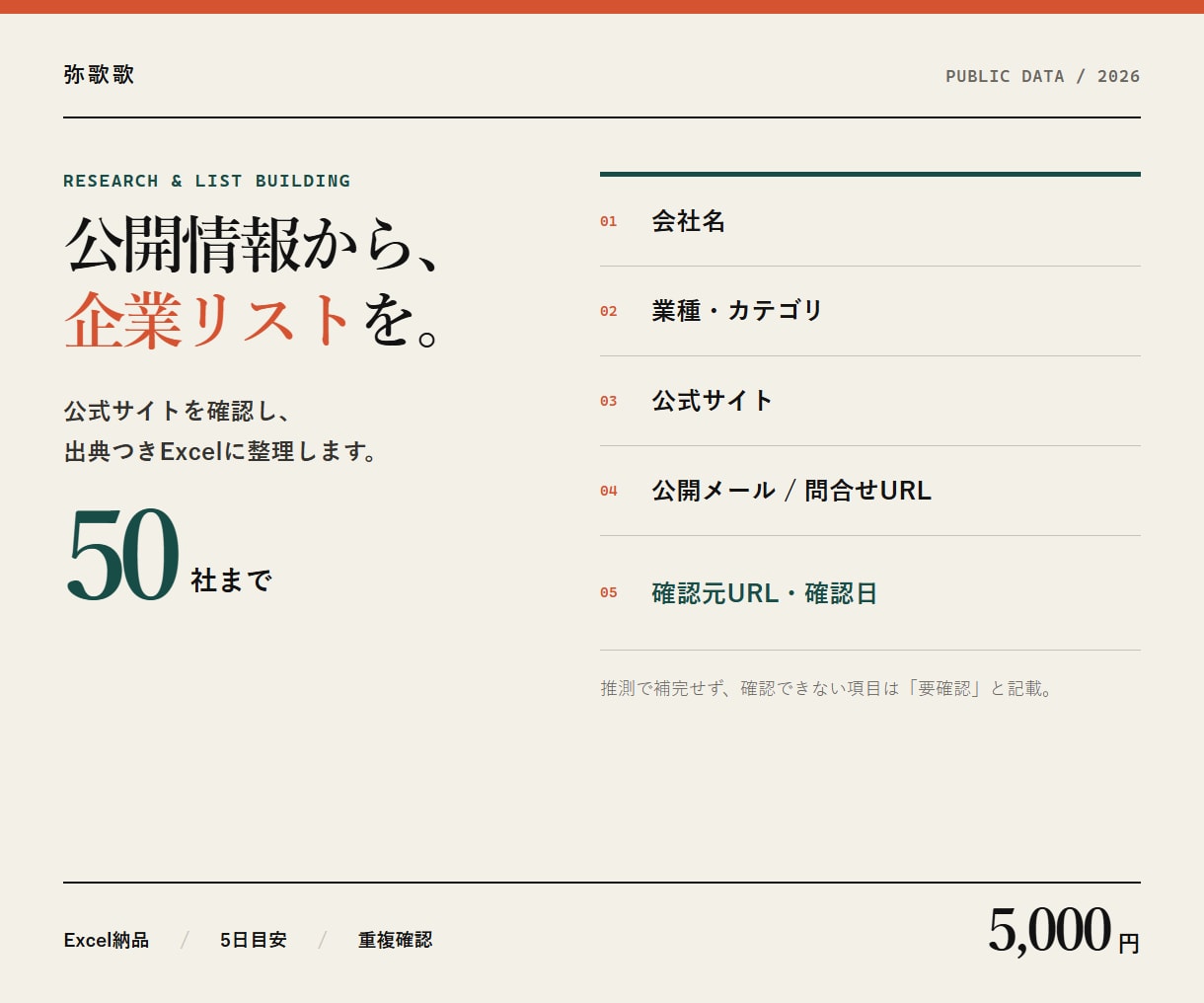 公開情報から企業リストを作成します 50社まで・出典URL付き／Excel納品 イメージ1