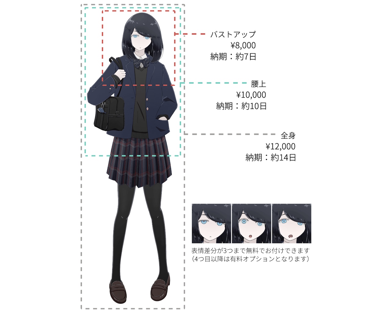 表情3種付き！キャラクター立ち絵を制作します 修正回数無制限！用途に合わせて制作します イメージ2