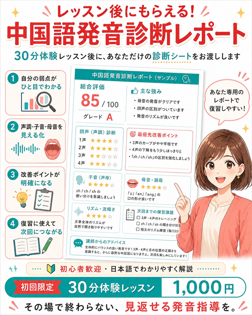 初回限定 中国語発音診断します 日本人訛りを徹底的に矯正します イメージ5
