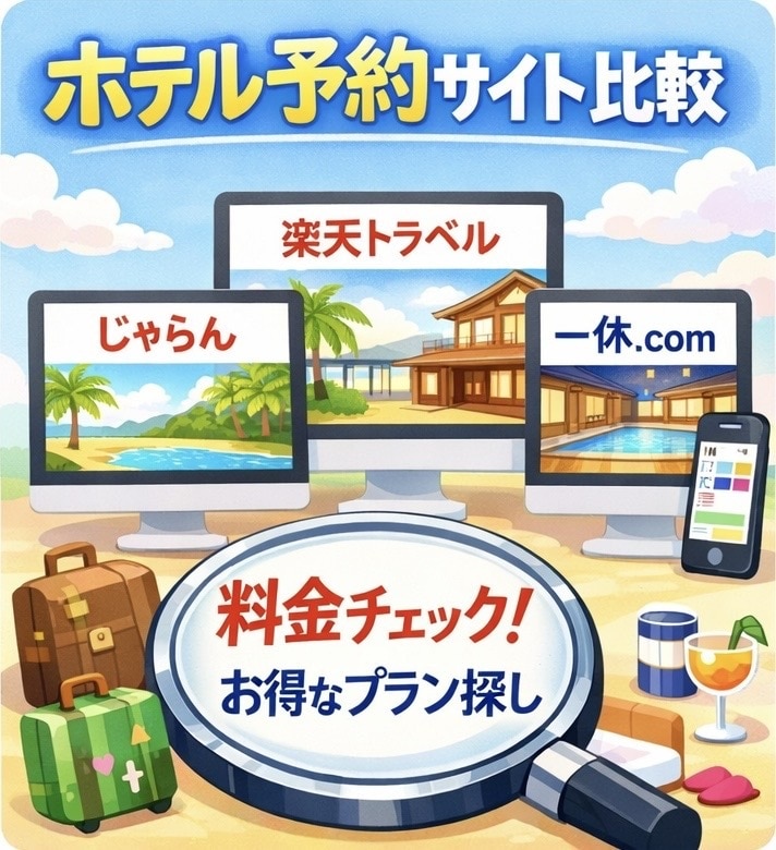ホテル予約サイトを比較して最安プランを探します ホテル予約サイトを比較し条件に合う最適なプランをご提案します イメージ1