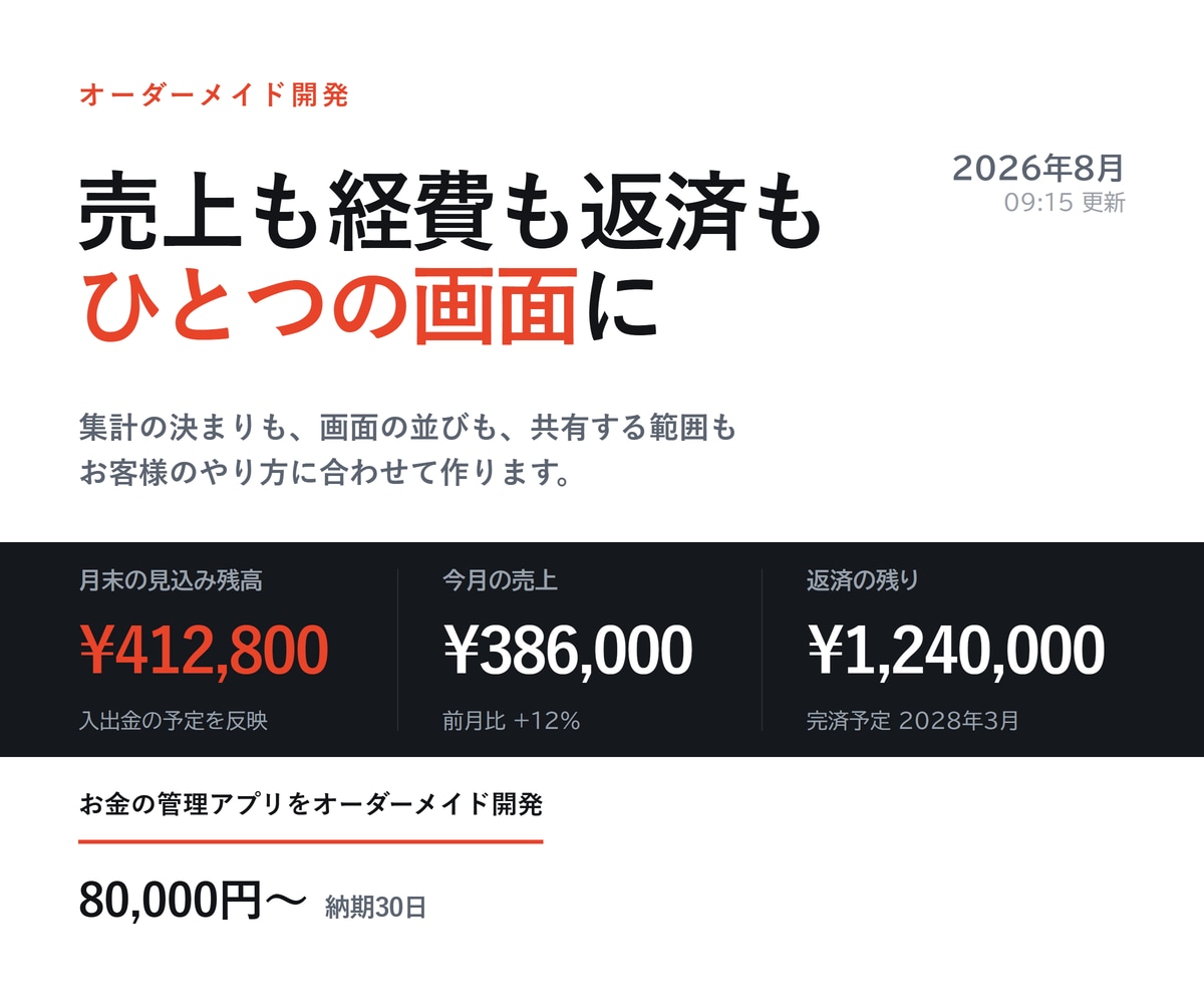 お金の管理アプリをオーダーメイド開発します 市販アプリではなく、あなたの集計ルールで イメージ1