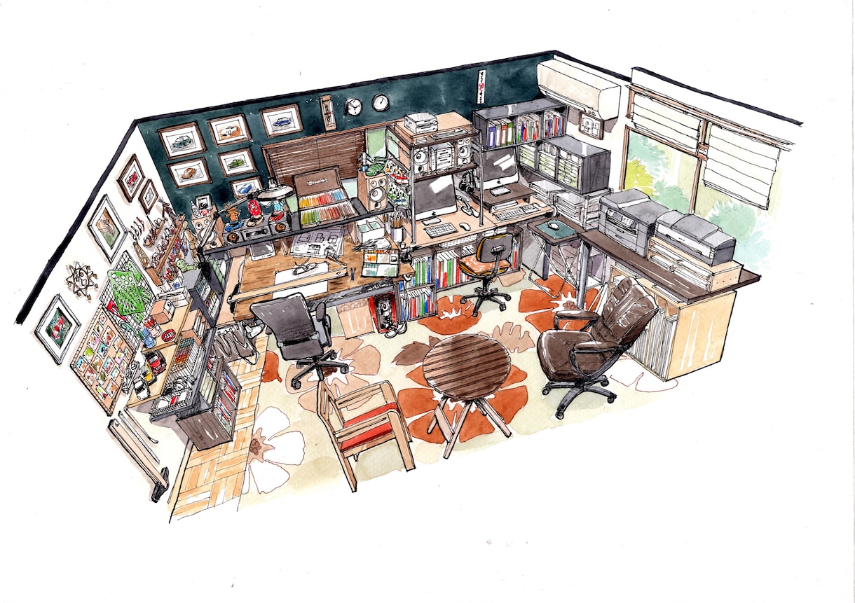 イメージスケッチから建築インテリアパース制作します 鳥瞰、俯瞰パースを温かい手描きで仕上げます。 イメージ6