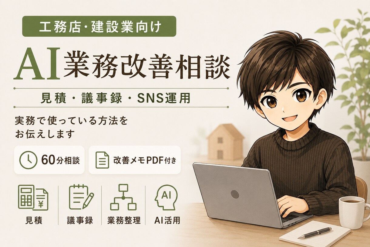 工務店・建設業向け｜AI業務改善相談(60分)ます AI活用×工務店｜AIを最適化して工務店業務を効率化 イメージ1