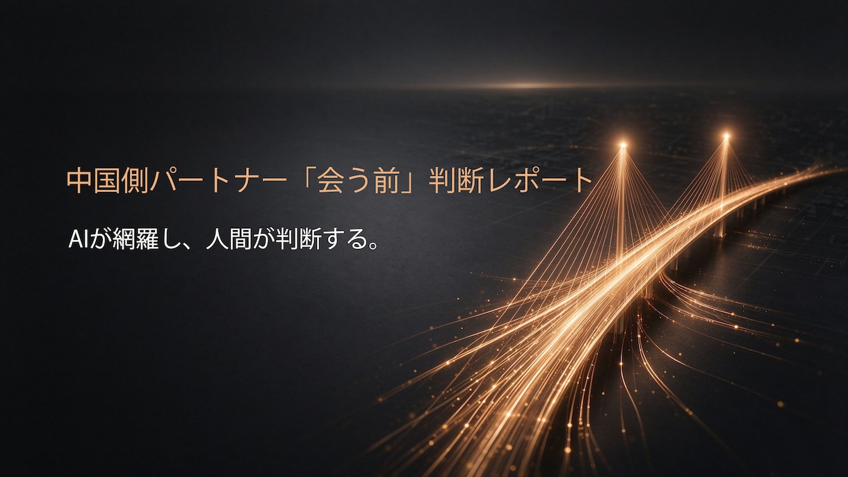 中国バートナー事前調査＆ビジネス適性チェックます AI整理＋20年の経営判断。提携前のリスクを事前に特定します イメージ1