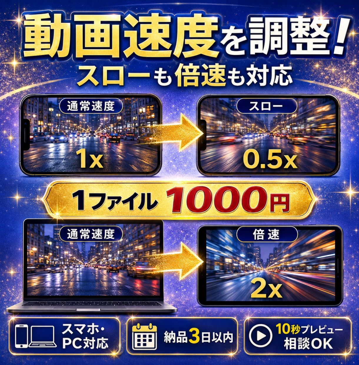 動画速度を調整します スローモーション撮影した動画も通常速度に戻します! イメージ1