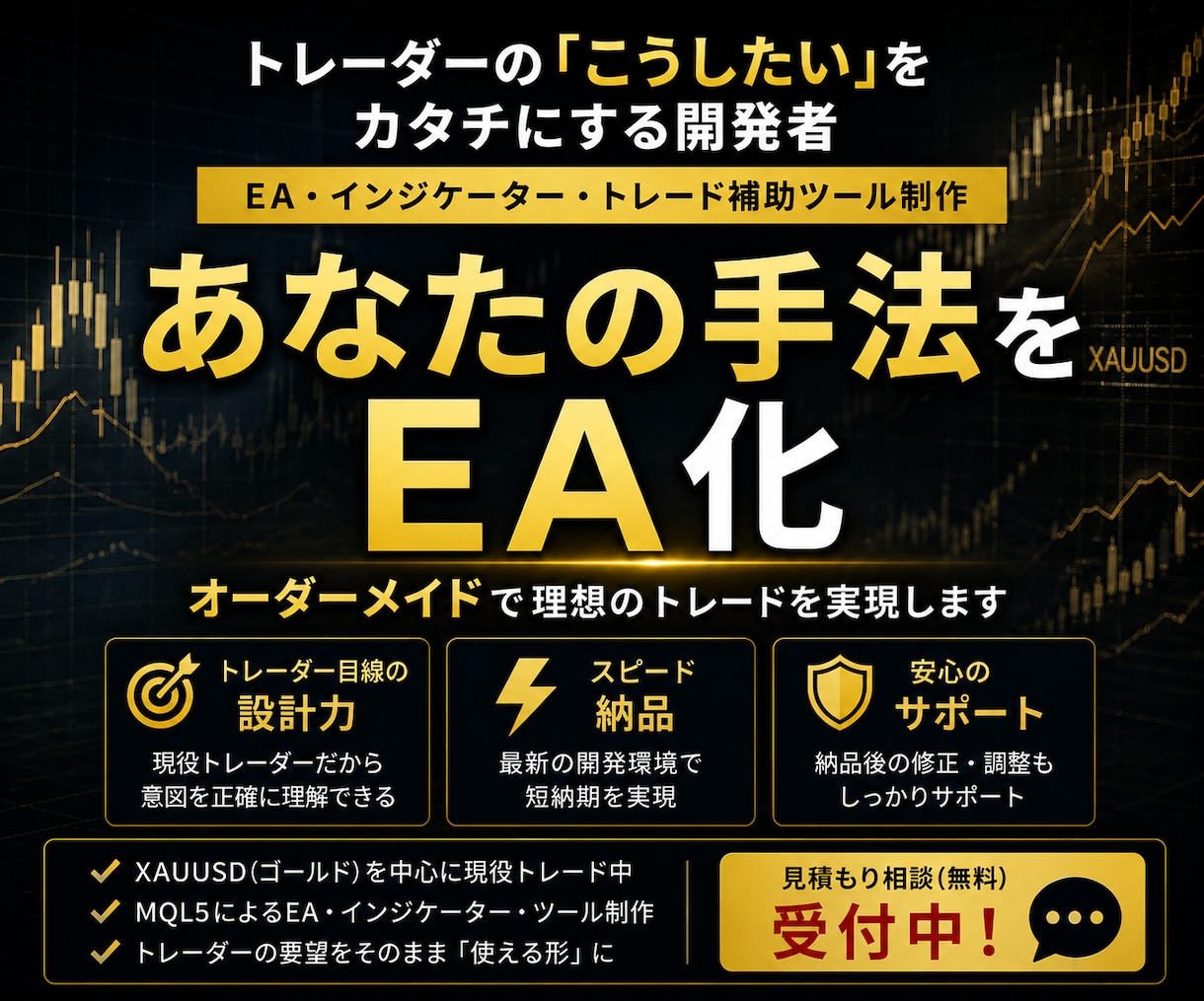 あなたの手法をMT5自動売買EAにします 現役ゴールドトレーダーが作る、意図が伝わるEA制作 イメージ1