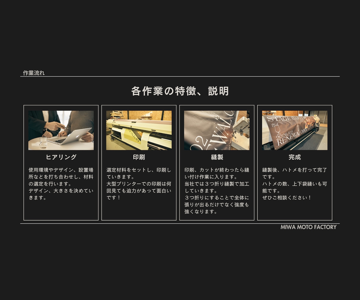 現物納品！大きく目立つ店舗幕・横断幕製作いたします 豊富な素材ラインナップでプロの目で最適な選定をいたします！ イメージ3