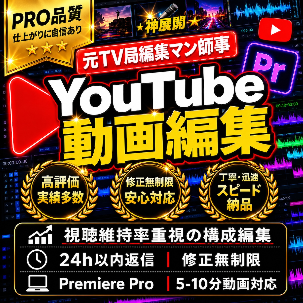 元TV局師事！最後まで見られる動画作ります 元テレビ局編集マンに師事し、テレビ業界の技術を学んだ動画編集 イメージ1