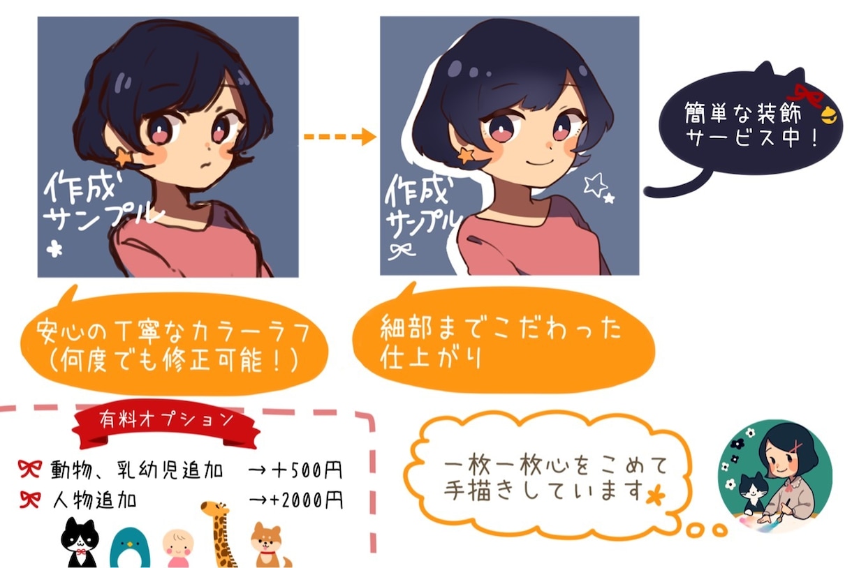 初心者様でも安心！ちびキャラアイコン描きます ＊アニメ風のシンプルかわいいイラスト＊SNSなどのアイコンに イメージ2