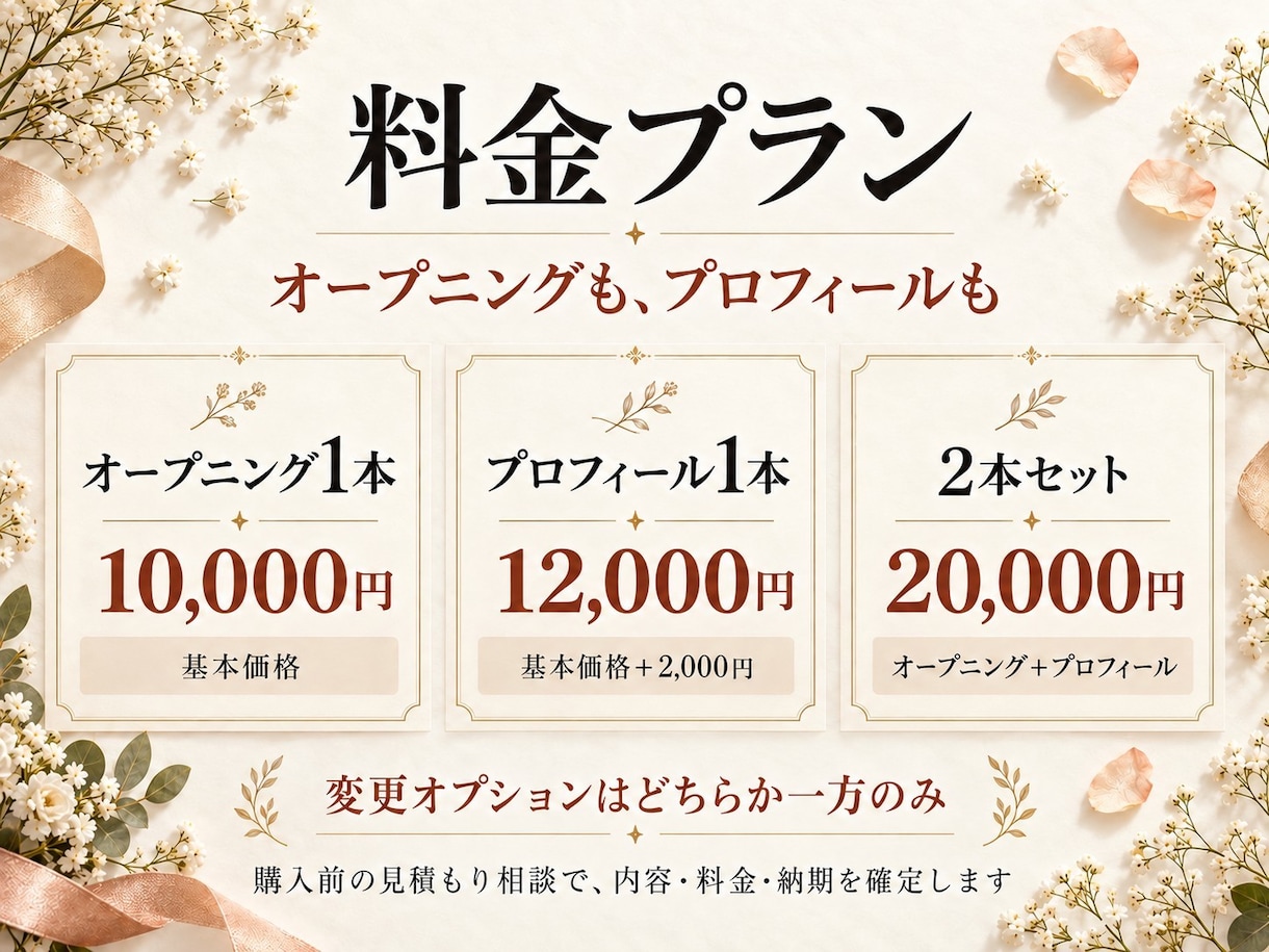 選べる結婚式オープニングやプロフィールを作ります 写真と想いを映像に。相談シートで初めてでも安心 イメージ2