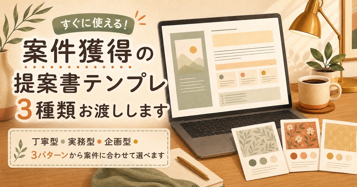 案件獲得の提案書テンプレ3種類お渡ししますます 丁寧型・実務型・企画型の3パターンから案件に合わせて選べます イメージ1