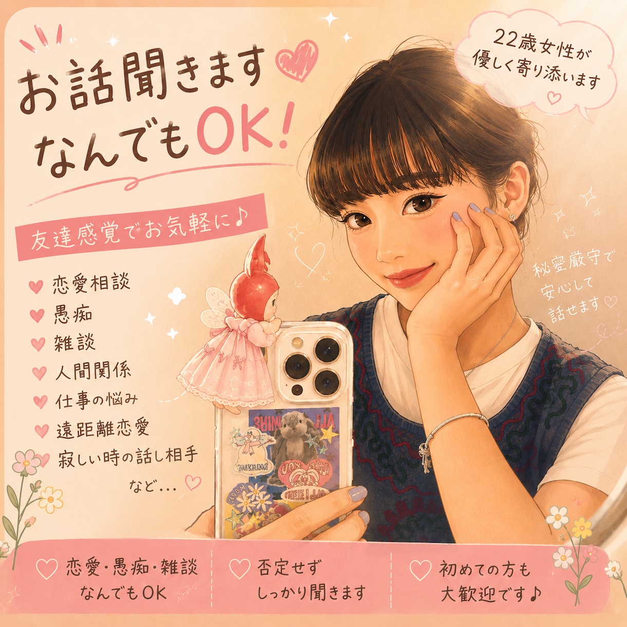 あなたのお話、何でもお聞きします 友達感覚で気軽に話せる22歳女性 イメージ1