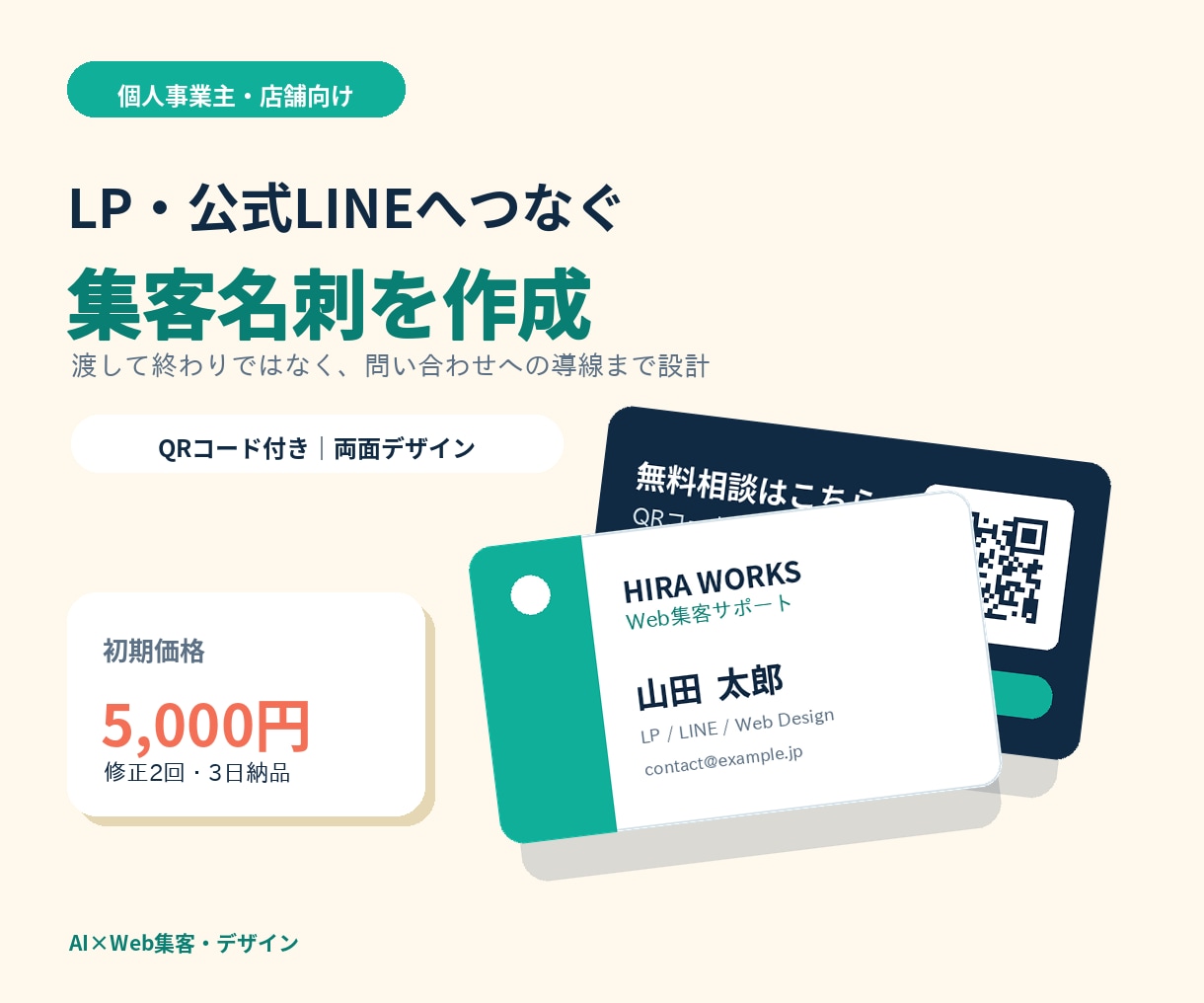 公式LINEにつながる集客名刺作成します QRコード付き両面デザイン｜Canva編集データも納品します イメージ1