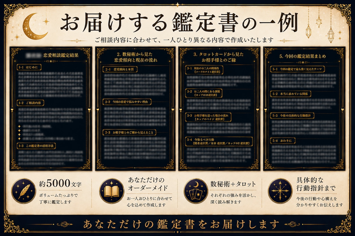 お悩みに合わせたオーダーメイド鑑定書を作成します タロットと数秘術で悩みと進む道を整理します イメージ6