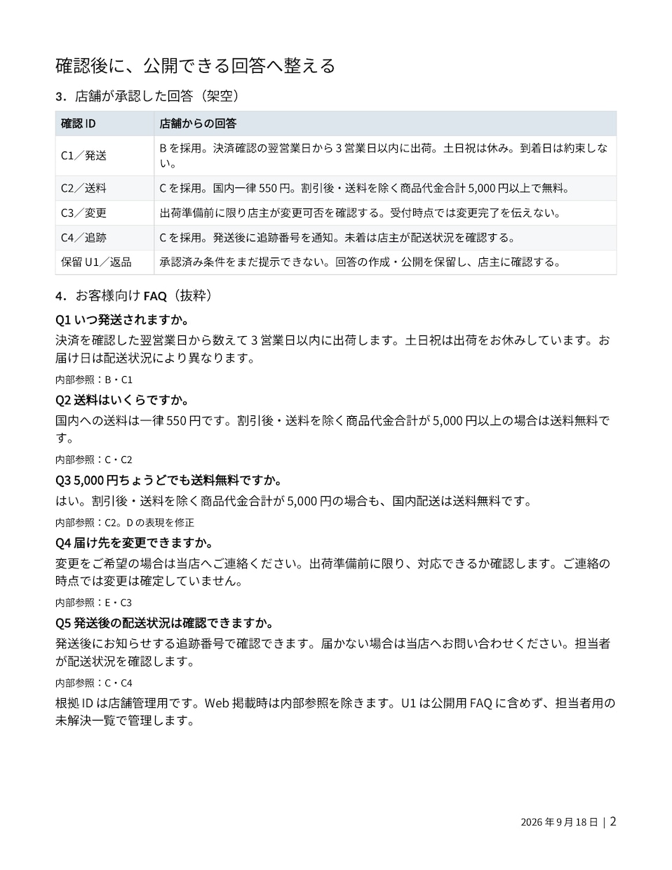 ネットショップのFAQと返信文を整えます 散らばった資料を照合し、確認事項から回答文まで整理 イメージ2