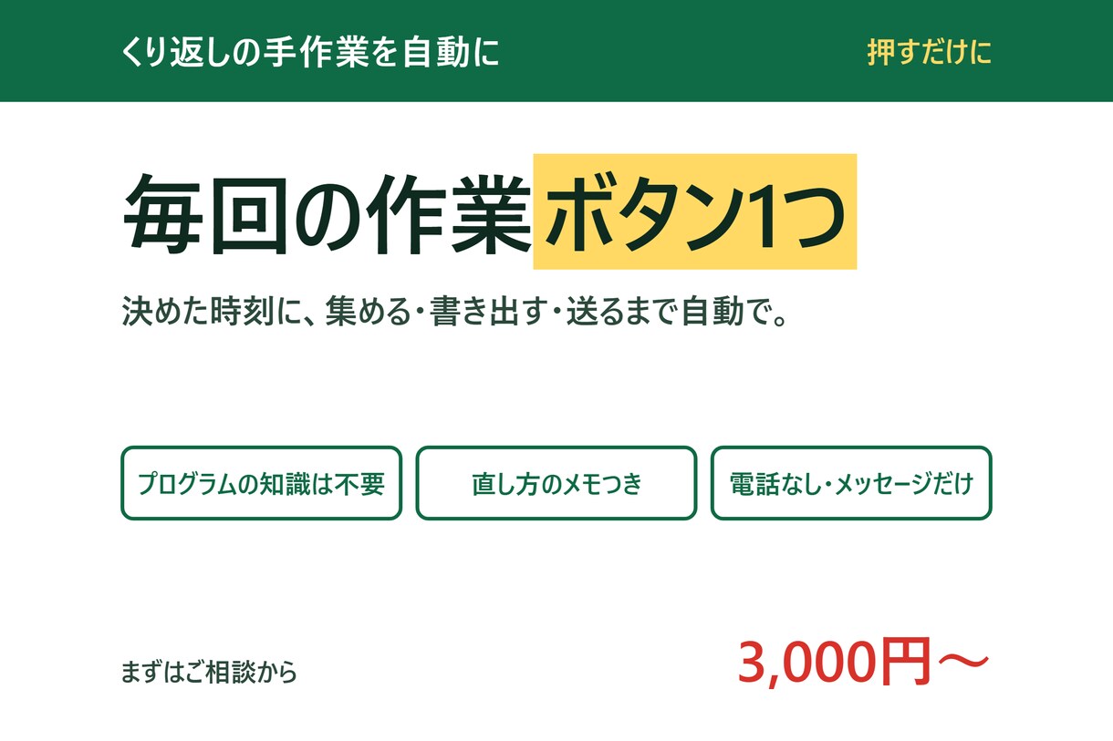 毎回同じ手作業をボタン1つにします コピーと貼り付けのくり返しを、押すだけに変えます イメージ1