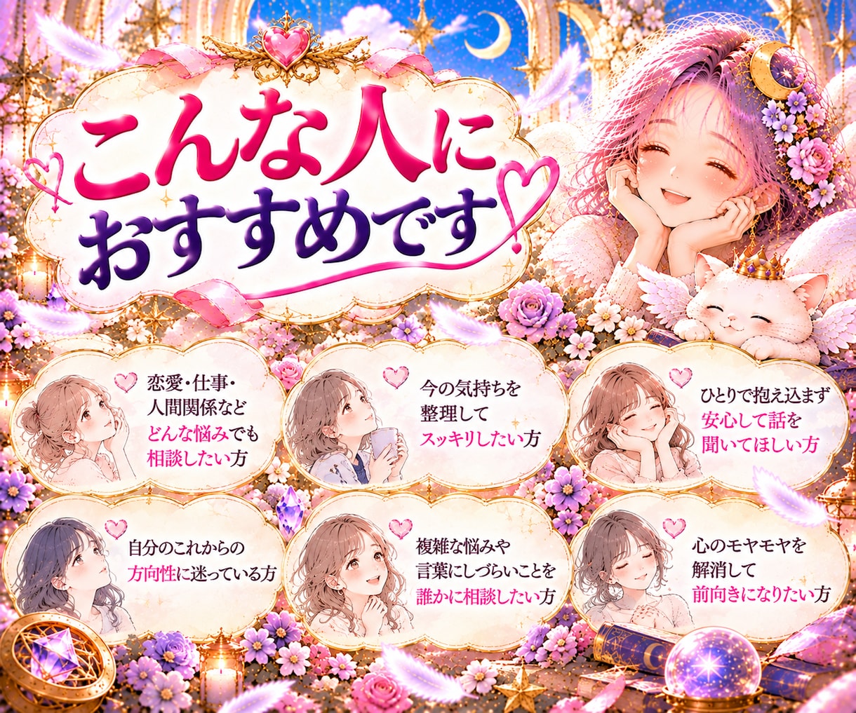 迷ったらここ！60分どんなお悩みも幅広く鑑定します 恋愛・仕事・人生の悩みなど何個でも鑑定可能！沢山聞きたい方へ イメージ3