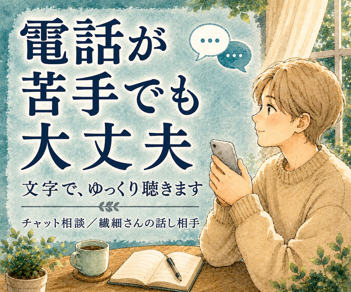 電話が苦手な方へ｜チャットで悩み聞きます 雑談・愚痴・恋愛・人間関係…文字でゆっくり話し相手 イメージ1