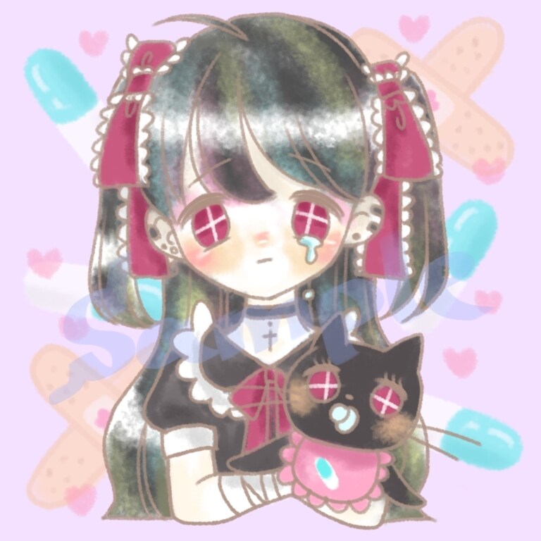 夢かわ、病みかわ系SNSアイコン描きます クレヨンタッチのかわいいオリジナルのアイコンをお手頃価格で！ イメージ4