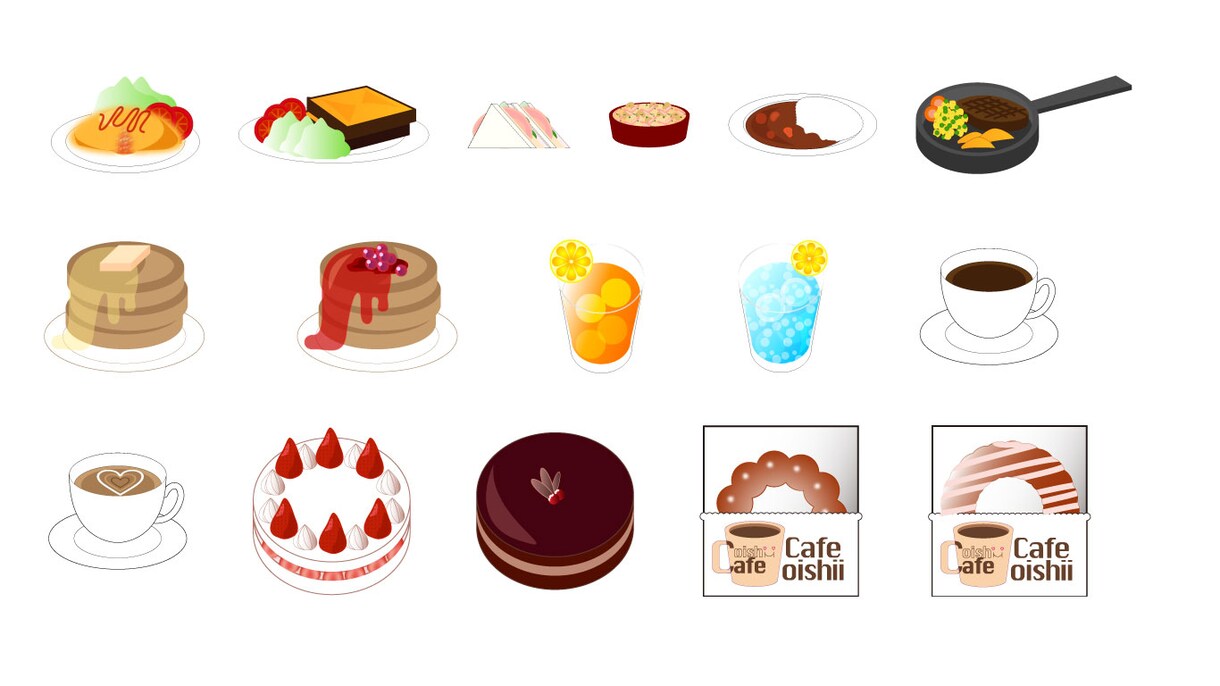 食べ物や小物の絵をイラレで3点描きます ウェブ用素材や、イラストの装飾、ロゴパーツなどにも！ イメージ1