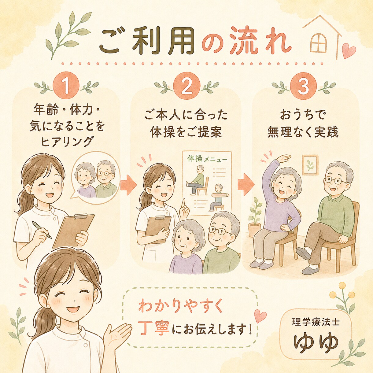 理学療法士がご両親向けのおうち体操を考えます 足腰の衰えや転倒予防に♪無理なく続けられる体操をご提案 イメージ3