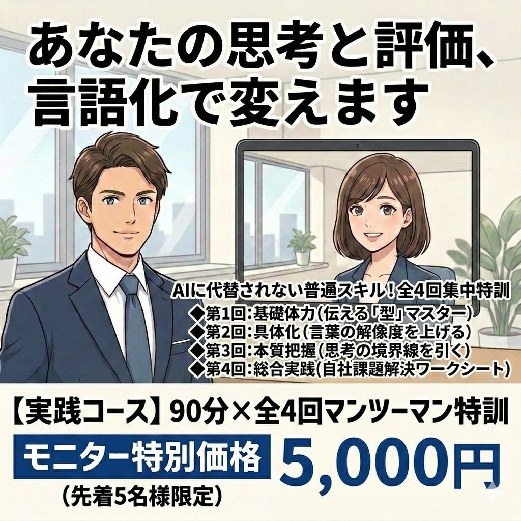 思考の整理を通して、言語化能力が向上します なんとなくの仕事を脱却！全4回の特訓で普遍的なスキルを イメージ1
