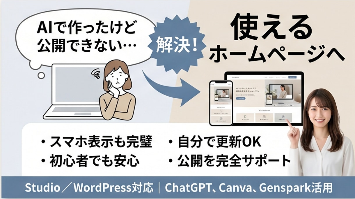 AIで作ったサイトを公開できる形にします Studio・WordPress対応/公開までサポート イメージ1
