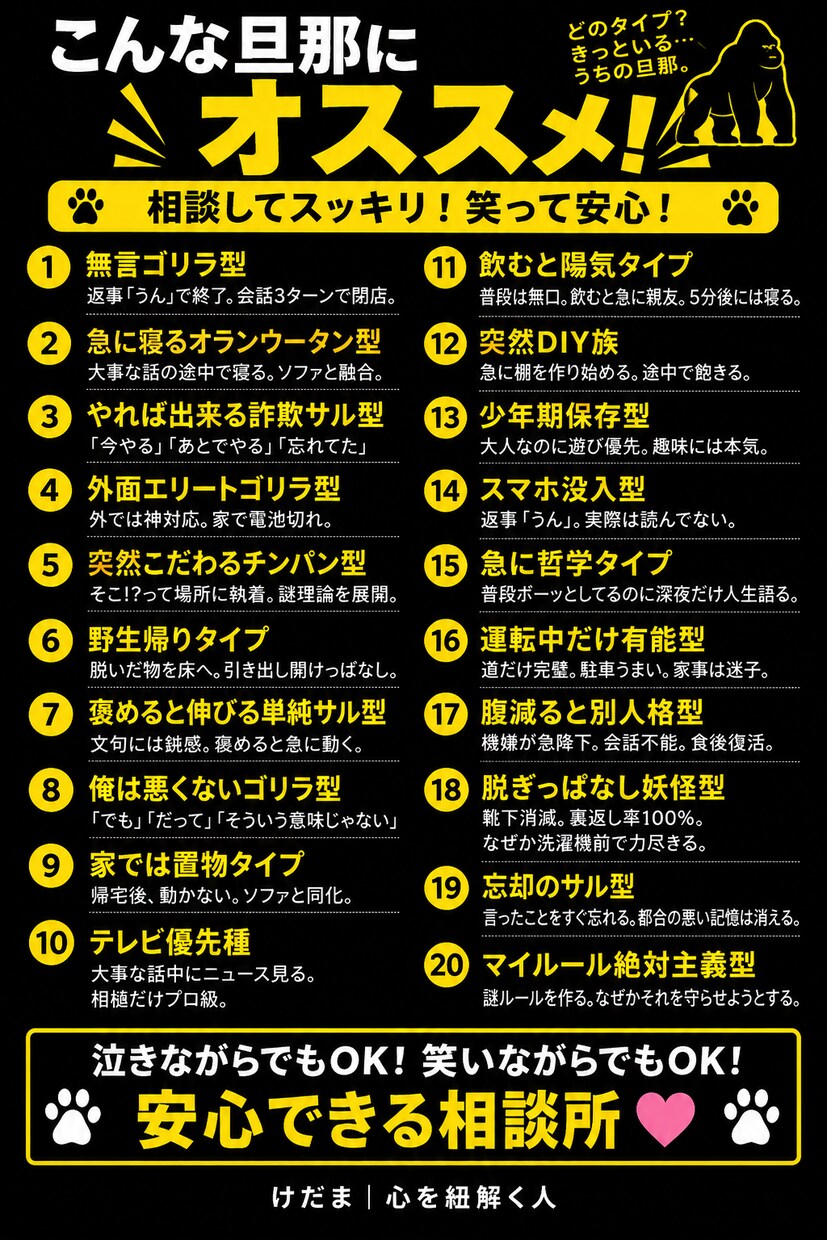 実践！タイプ別 旦那マニュアル｜攻略法会議をします “うちだけじゃなかった” が見つかる場所 イメージ5
