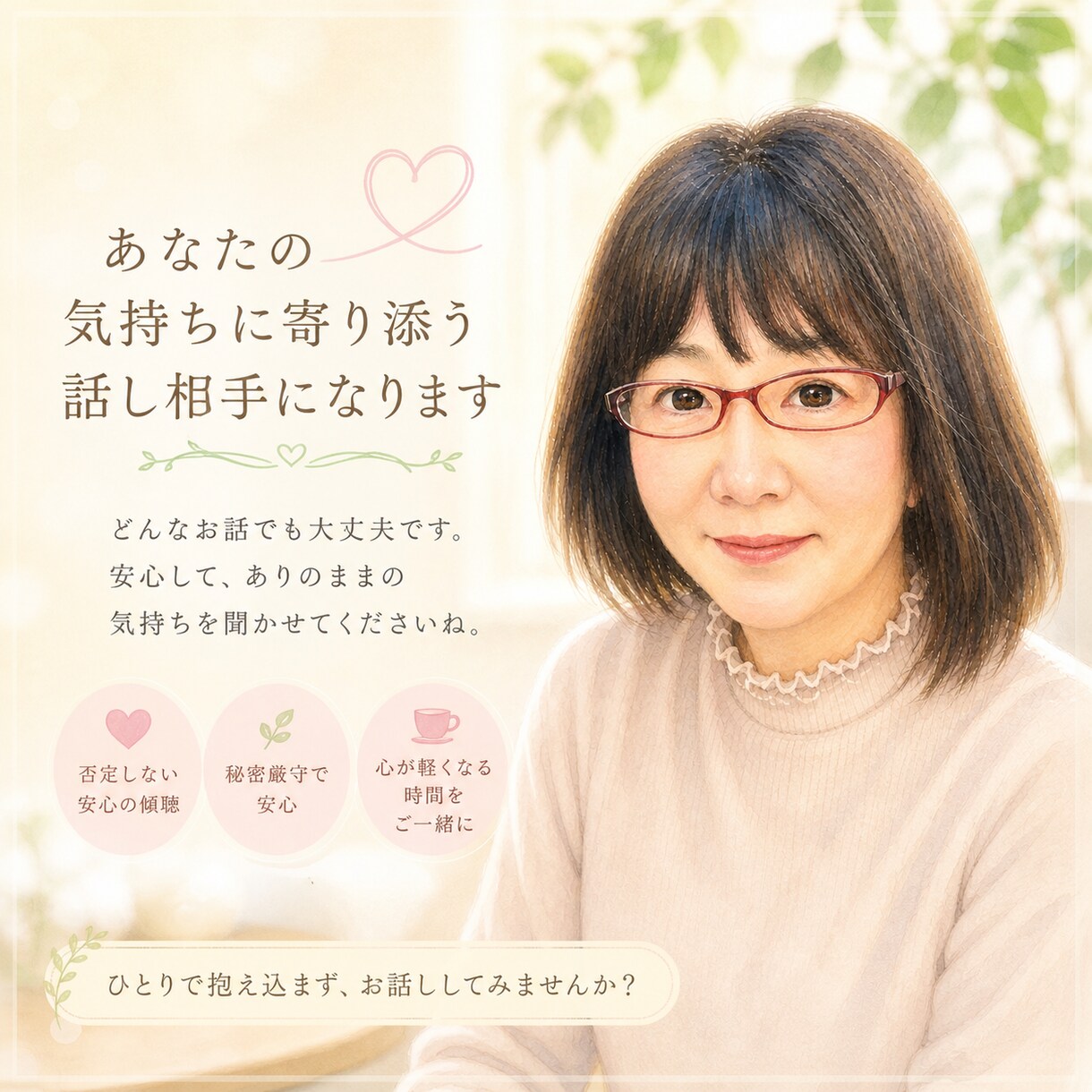あなたの心に寄り添います 女性限定 愚痴やお悩み、世間話なんでもお聞きします イメージ1