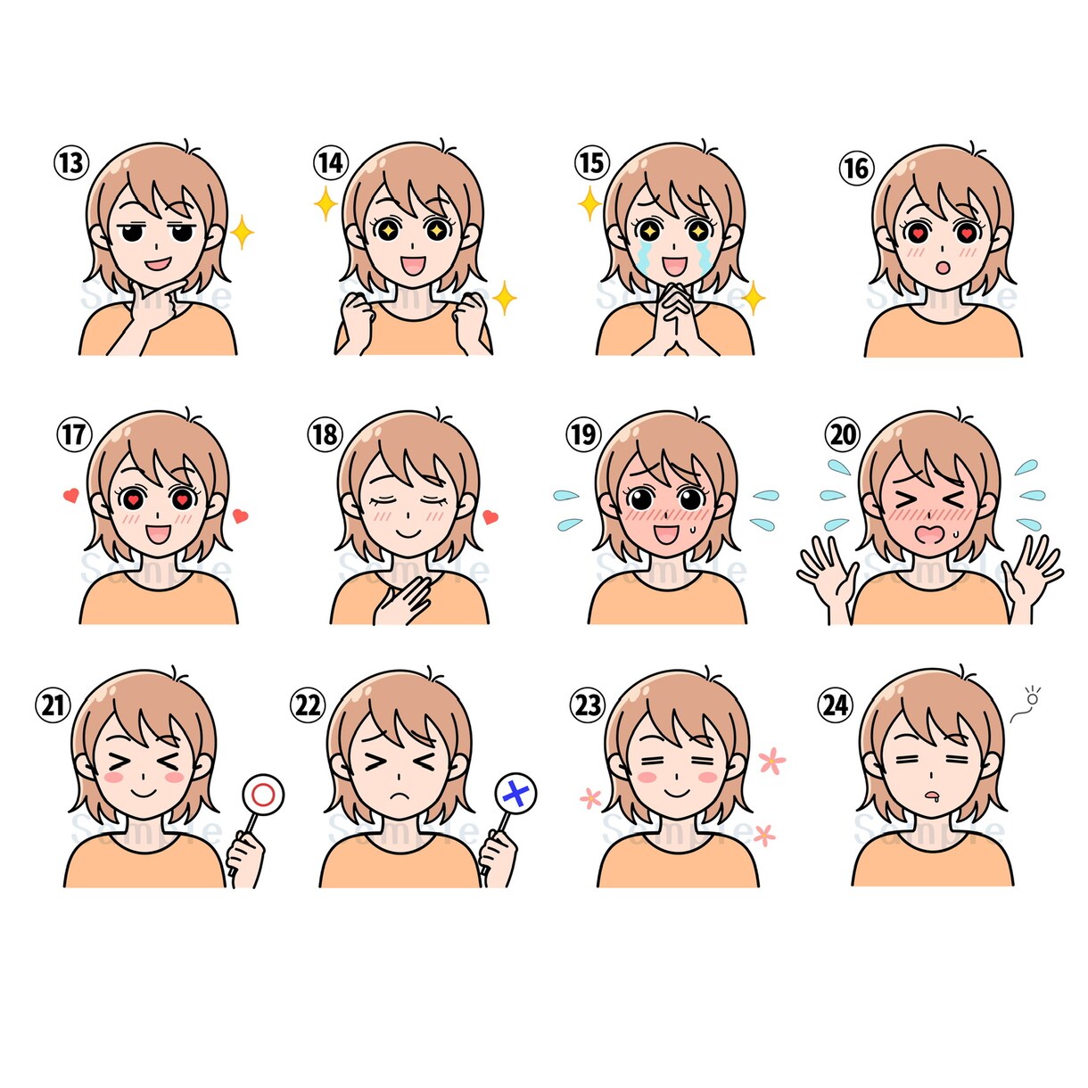 商用OK★喜怒哀楽表情5点 セット作成します SNSや吹き出しアイコンに♪バリエーション豊富で使い道多数！ イメージ4
