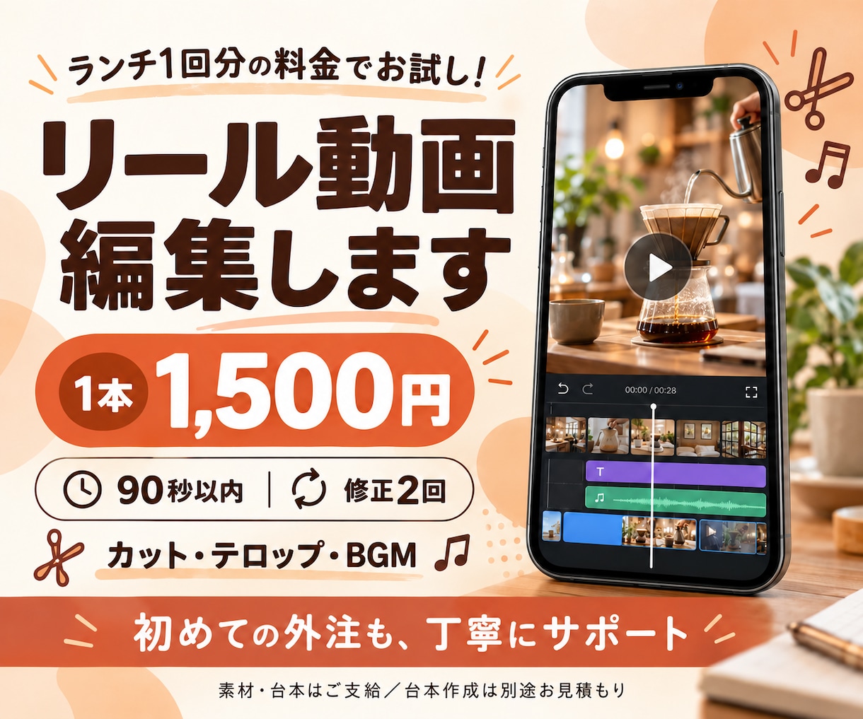 まずは1本！リール動画を丁寧に編集します ランチ1回分の料金でお試し！想いが伝わるリール編集 イメージ1