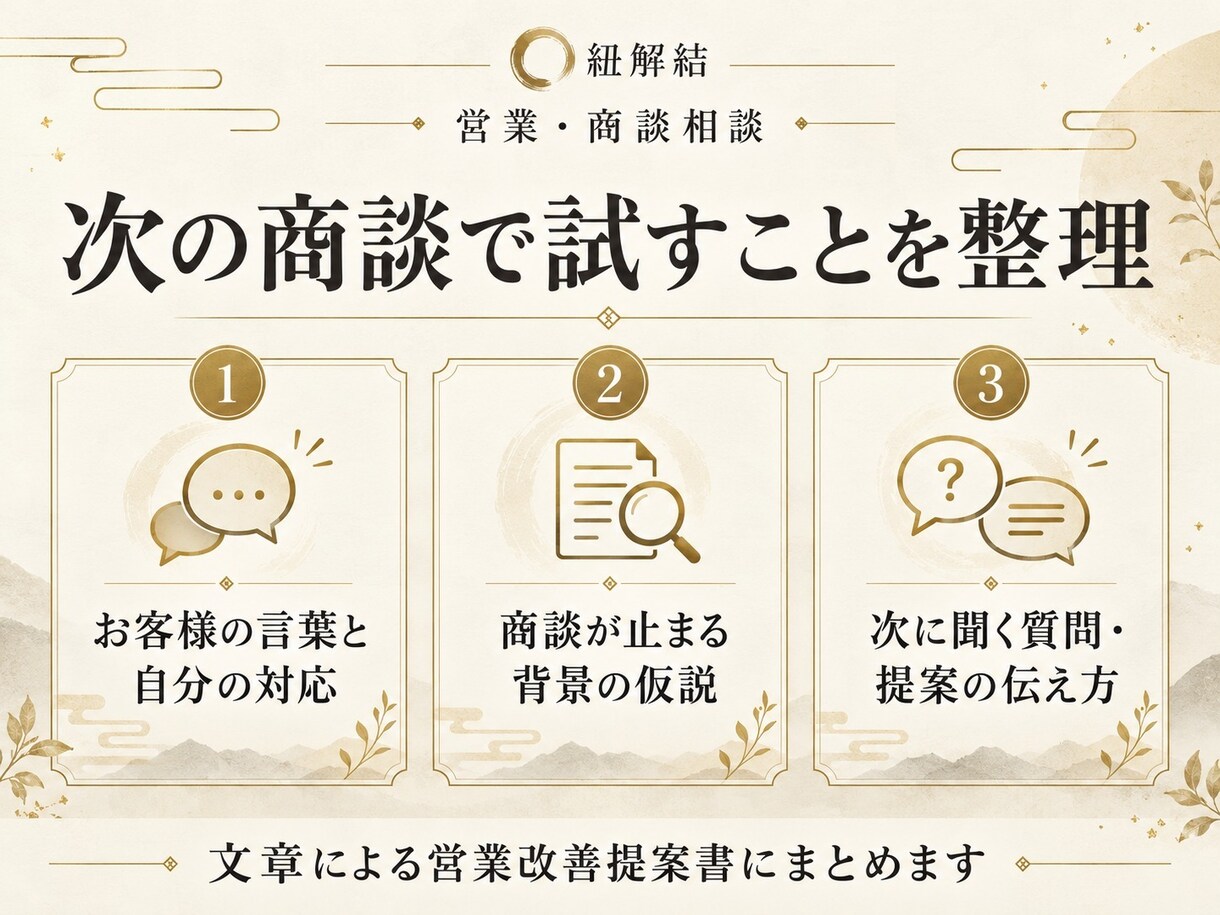 商談が進まない営業の悩みに改善策を提案します 「検討します」「高い」で止まる商談を一緒に整理 イメージ3
