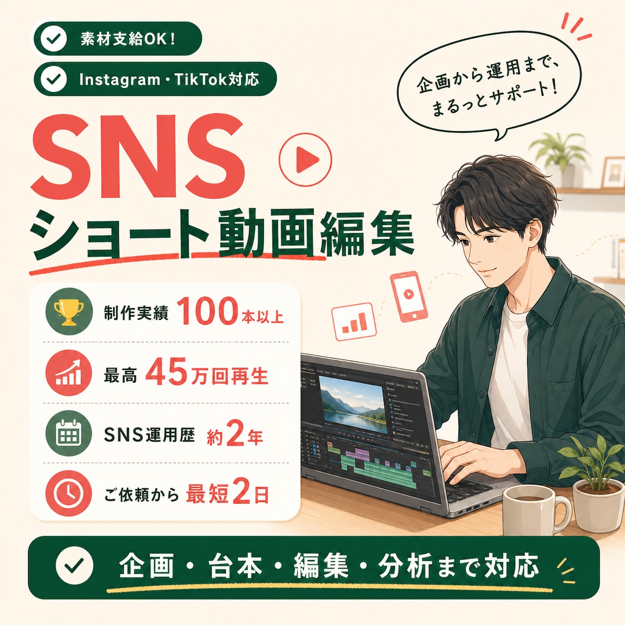 お急ぎの方！SNSショート動画編集承ります 動画編集歴2年。ご依頼から2日以内に作成致します！ イメージ1