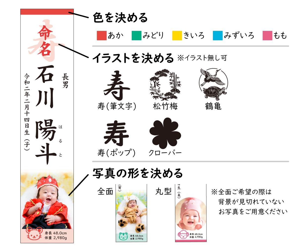 出産内祝い用【命名札】お写真ありデータを作成します A4サイズに３枚配置でデータ納品！必要な分だけ印刷！ イメージ4