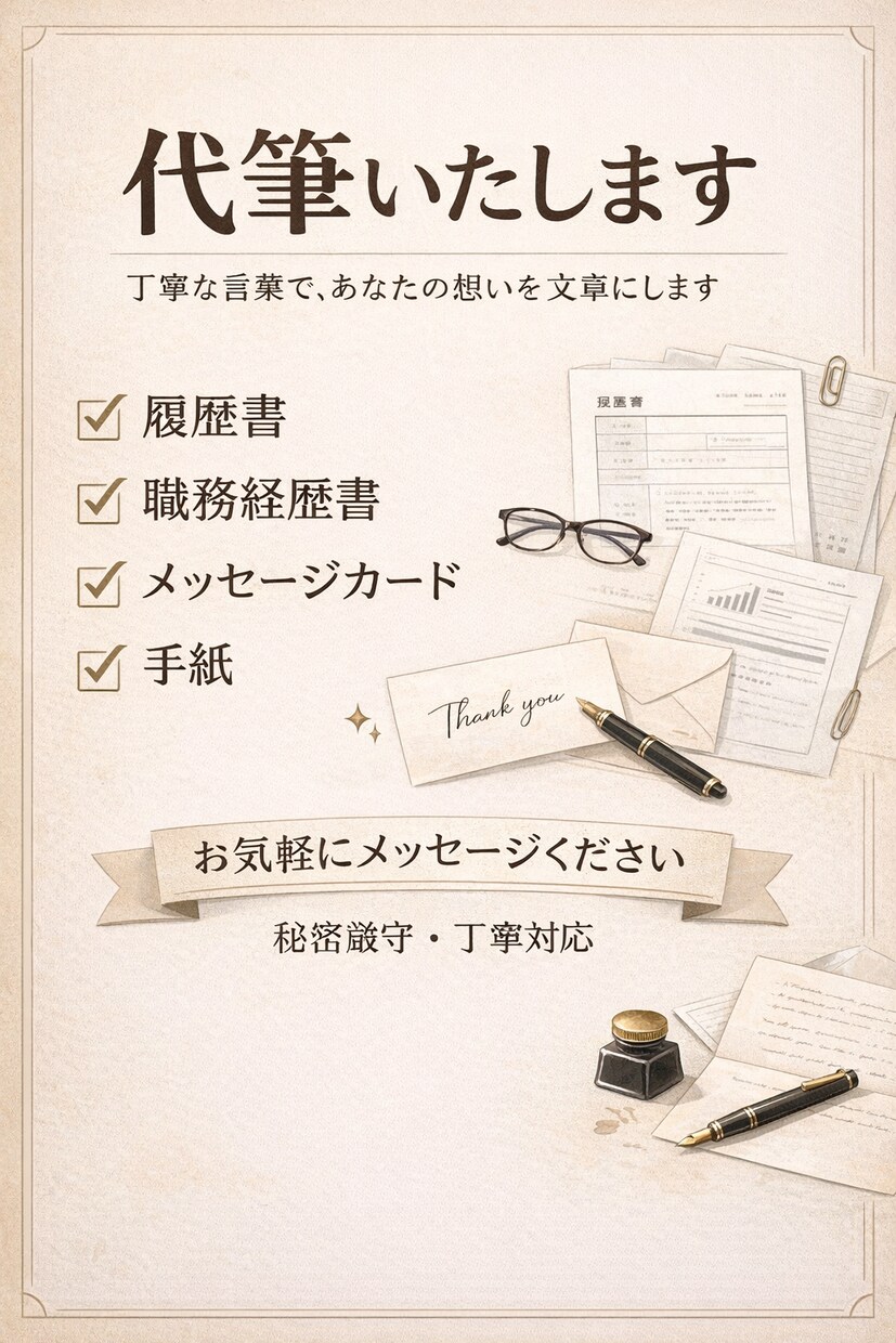 各種代筆いたします 履歴書、職務経歴書、メッセージカード代筆いたします！ イメージ1
