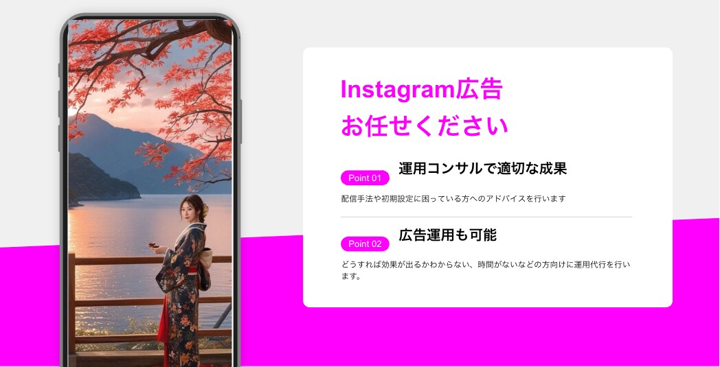 Instagram広告での集客に対応します Instagram広告のコンサルティング・運用代行をサポート イメージ1