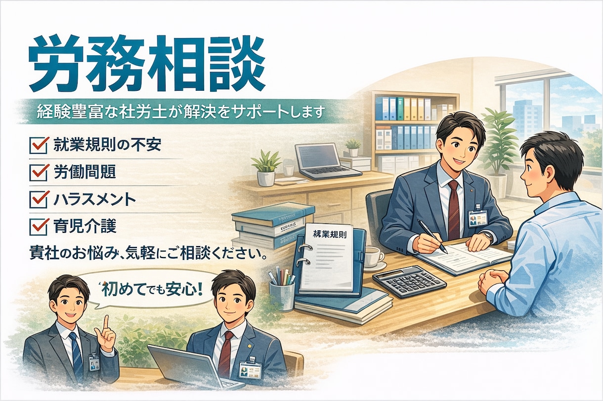 オンライン版　シンプルな労務相談を賜ります 顧問契約未満の労務相談をオンラインで賜ります。 イメージ1