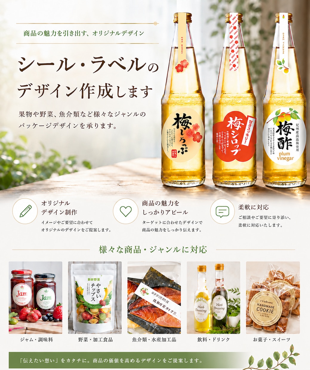 食品パッケージのシール・ラベルデザイン制作します 農産物・水産加工品・飲料・お菓子など幅広く対応します。 イメージ1