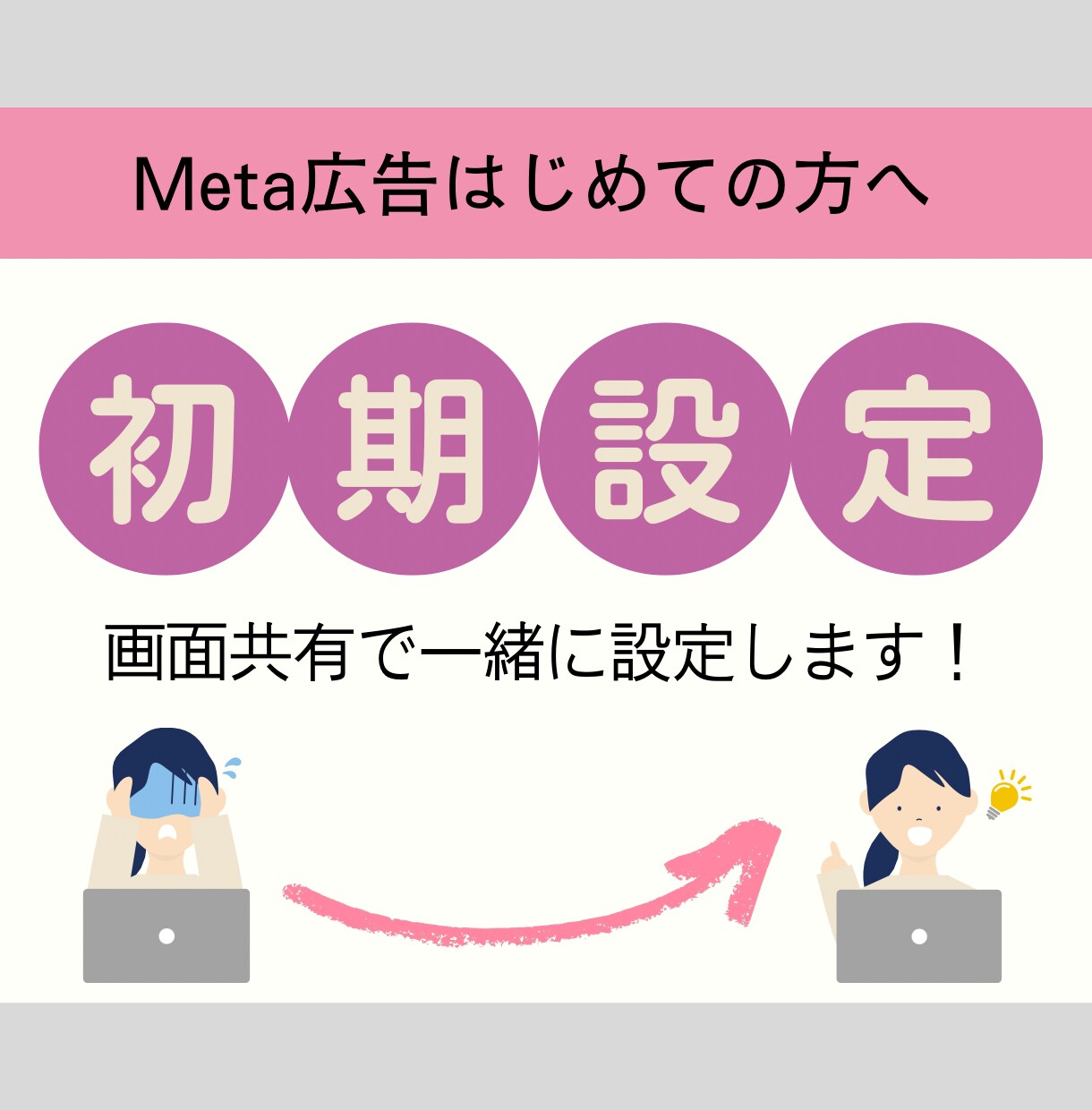 Meta広告／画面共有しながら一緒に設定します Meta広告／Instagram／Facebook／初期設定 イメージ1