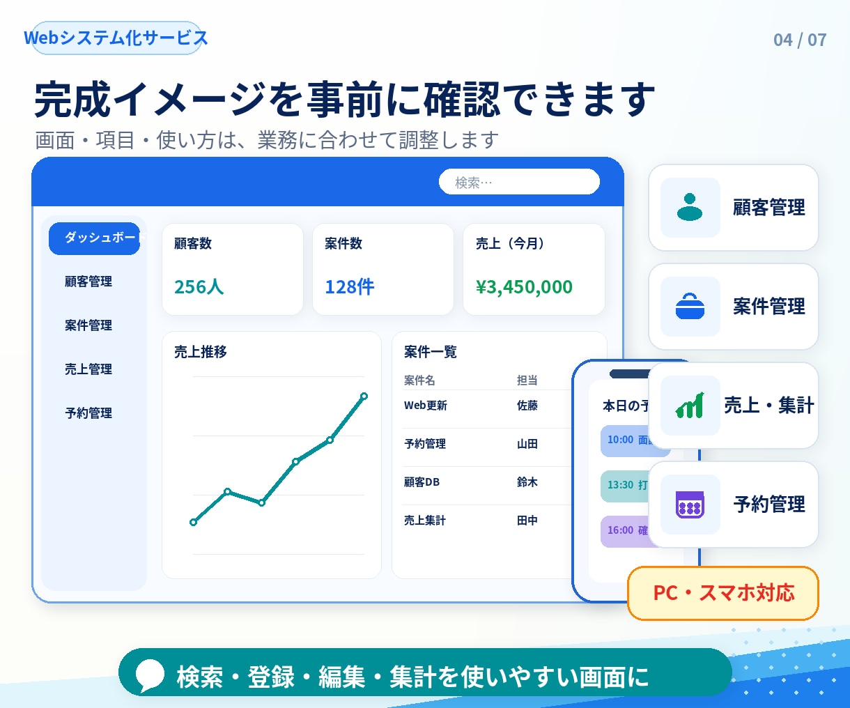 受発注・売上管理などの業務システムを制作します Excel管理を卒業。検索・集計・バックアップまで使いやすく イメージ4