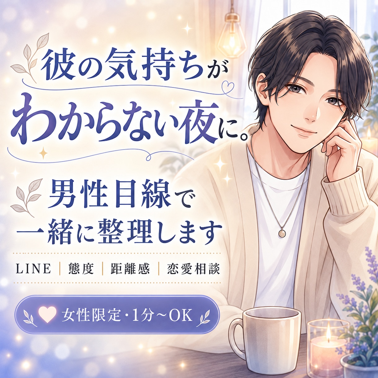 彼の気持ちが分からない恋愛相談を男性目線で聞きます 女性限定｜LINE・態度・距離感から彼の気持ちを整理します イメージ1