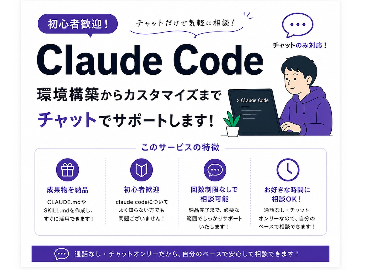 Claude Codeを専用アシスタントに育てます 初心者大歓迎！環境構築や用途に合うルール・スキルを作成します イメージ1