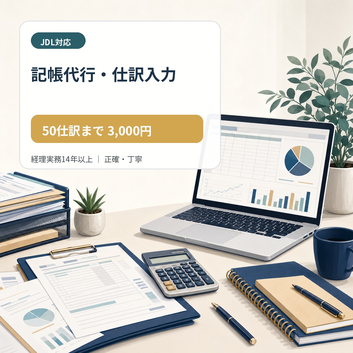 JDL対応｜記帳代行・仕訳入力を丁寧に行います 経理実務14年以上、正確・丁寧にサポートします イメージ1