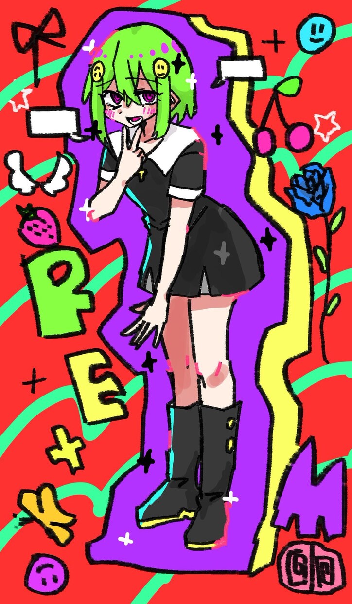病みかわ・ポップなSNSアイコン描きます 個性派イラスト／カラフルで印象に残る絵柄です イメージ4