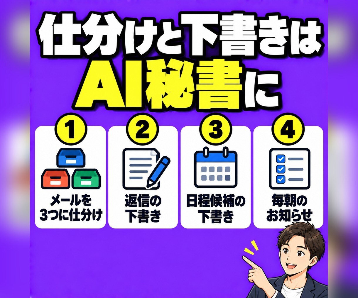 社長専用AI秘書でメールと予定を整えます 仕分けと下書きはAI、送るかどうかは社長が決めます イメージ4