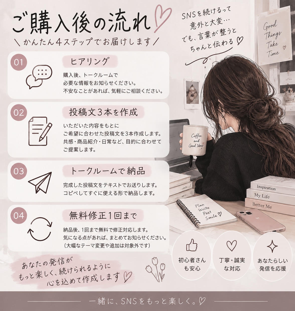 Threads・インスタの投稿文を3本作ります 共感・会話・商品導線まで考えた自然な投稿文をお届け イメージ3