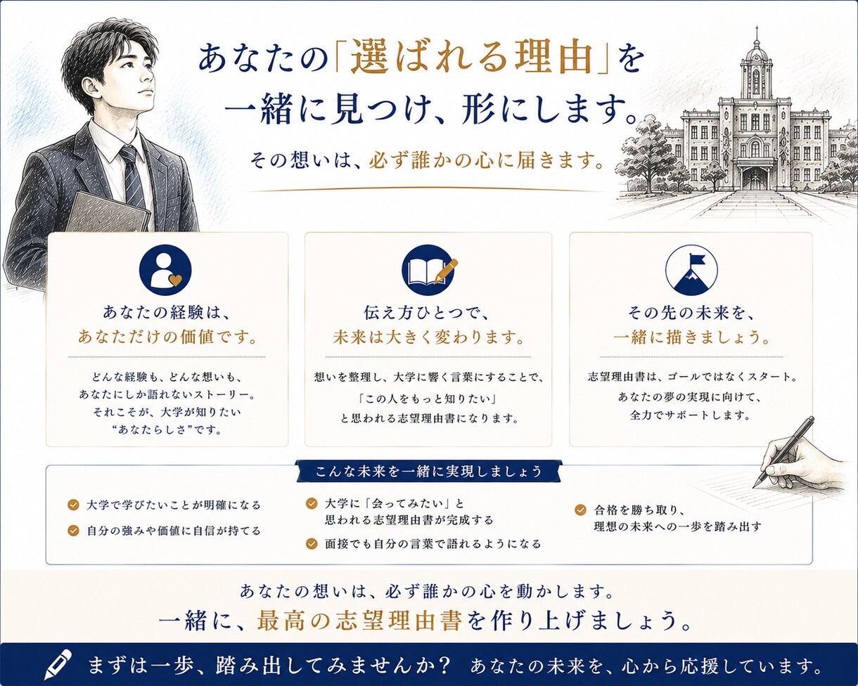 現役高校教員15年・志望理由書を本気で添削します 受験生自身も気づいていない 「選ばれる理由」を言語化します イメージ6