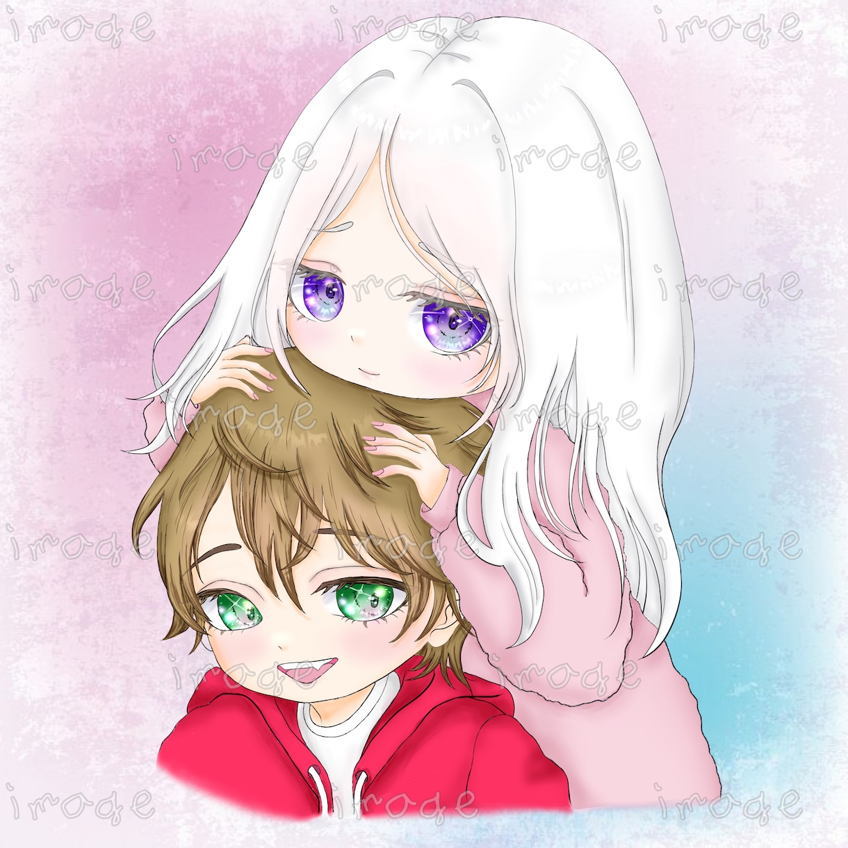 カップルやお友達同士のかわいいペア画を作成します ミニキャラでも等身でも描けますので、お気軽にご相談ください！ イメージ1