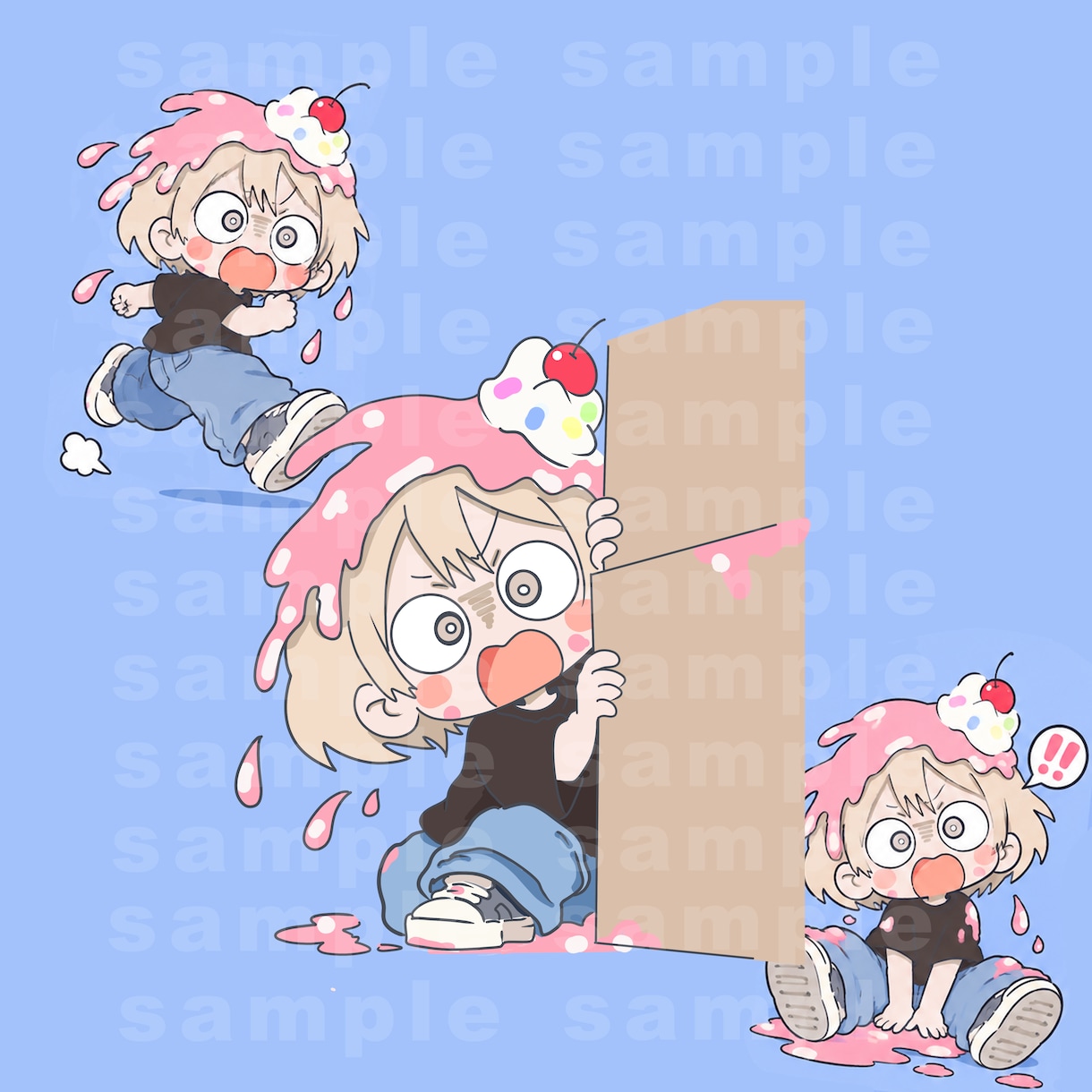 ドタバタ系デフォルメキャラ描きます 頭から何かをかぶった驚きキャラを楽しく描きます イメージ2