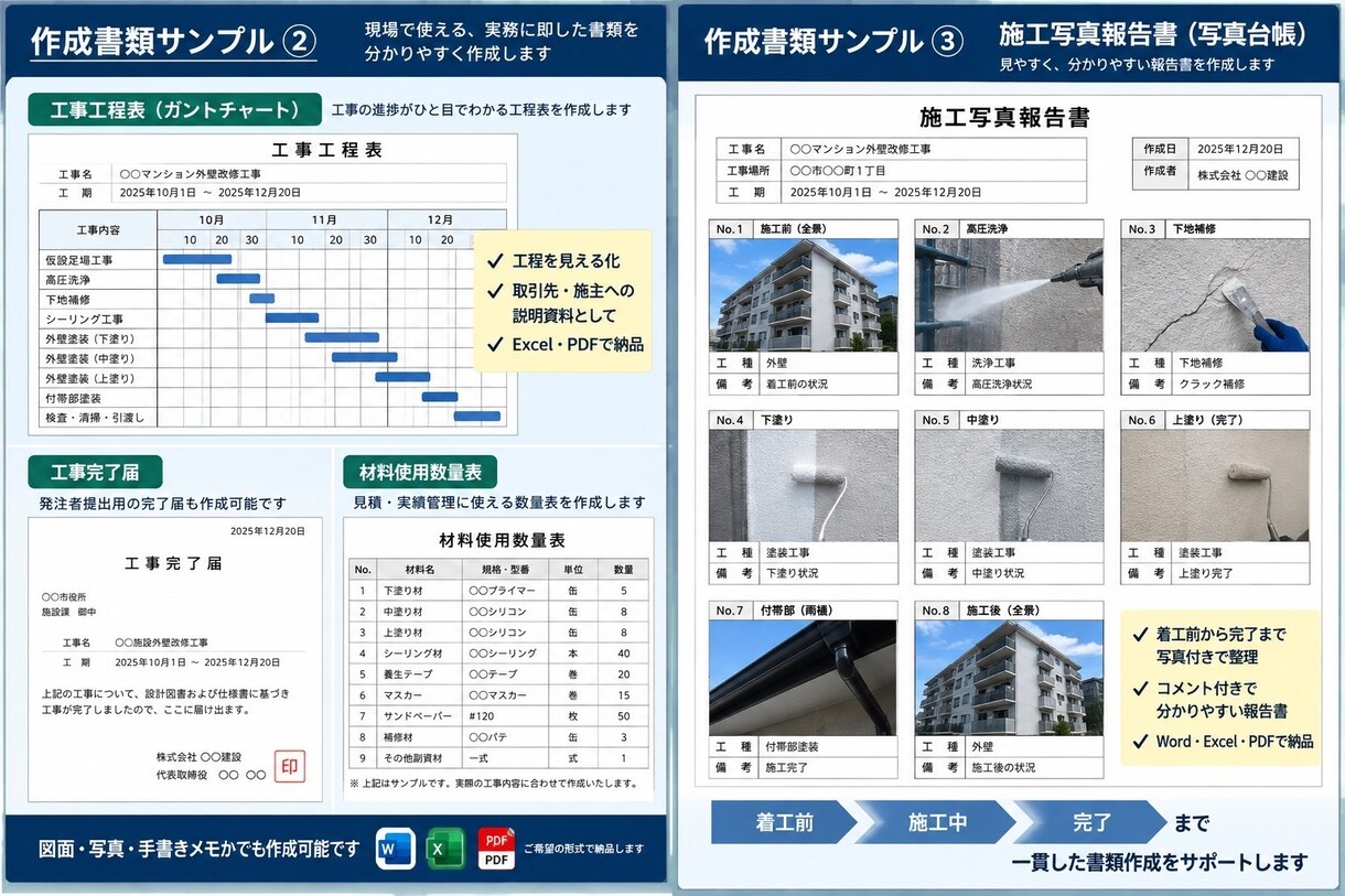 建設・塗装業者用Excel・Word資料作成します 現場経験を活かし実務書類を丁寧に作成 イメージ2